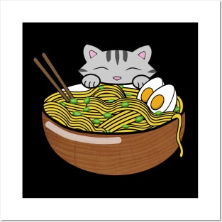 Cute Cat Eating Ramen Posters and Art